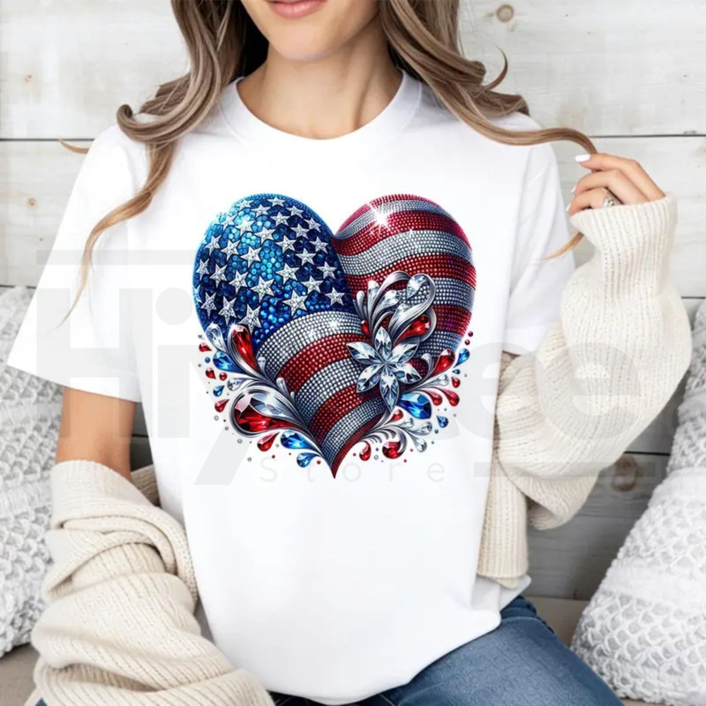 "American Flag Heart" – Made In USA Patriotic Summer Cotton Top