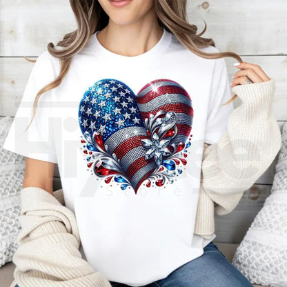 "American Flag Heart" – Made In USA Patriotic Summer Cotton Top