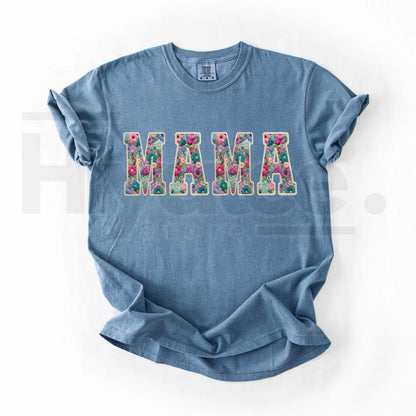 Comfort Colors® Faux Embroidery Mama T-Shirt – Trendy Vintage Mother's Day Gift, Minimalist Boutique Graphic Tee