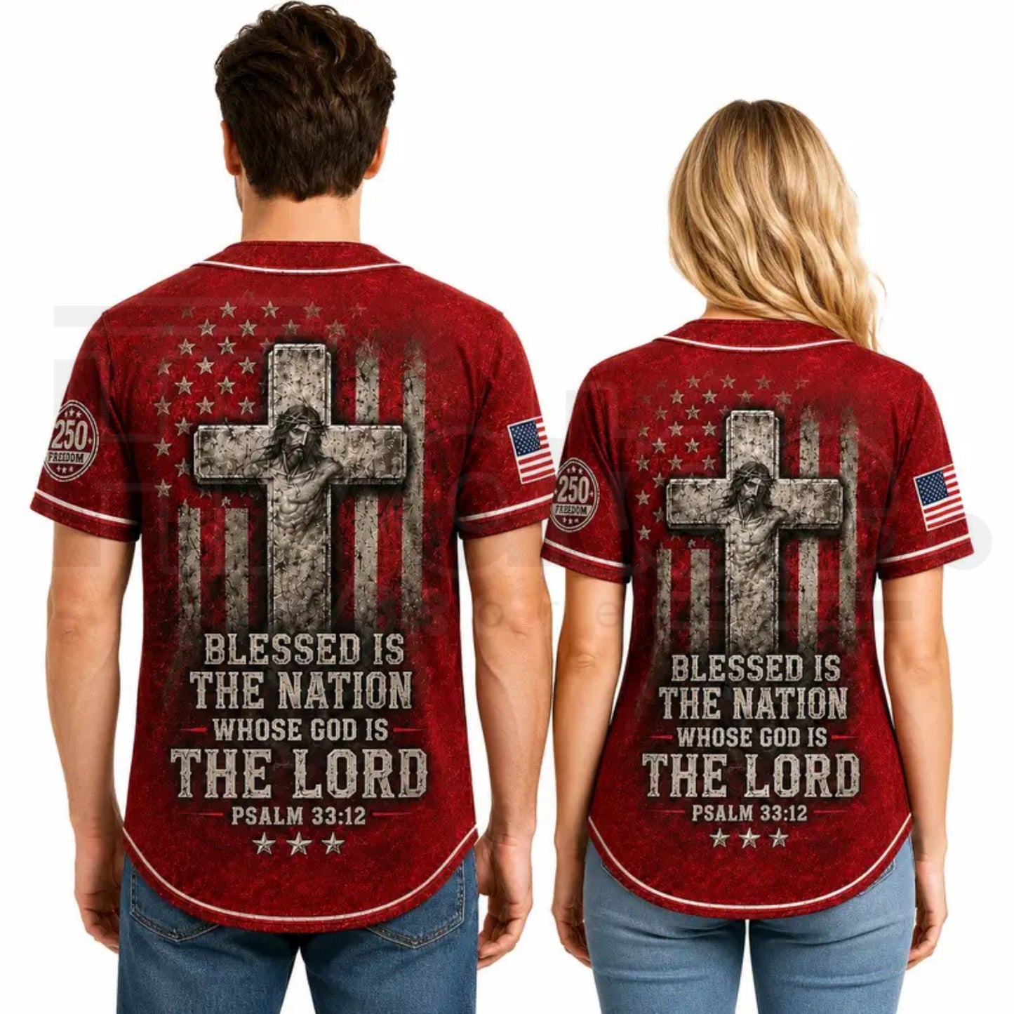Christian Faith USA 250th Anniversary Baseball Jersey – Patriotic Cross Flag Shirt