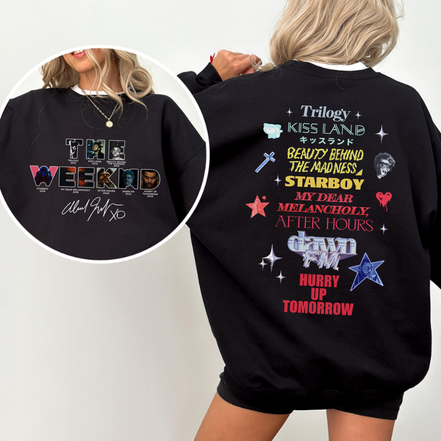 The Weeknd Album Hurry Up Tomorrow Two-Sided Sweatshirt – Vintage Fan Merch & Trending Gift