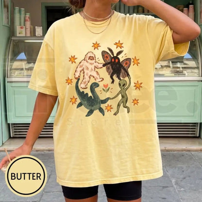 Comfort Colors Dancing Cryptids Bigfoot Mothman Alien Tee