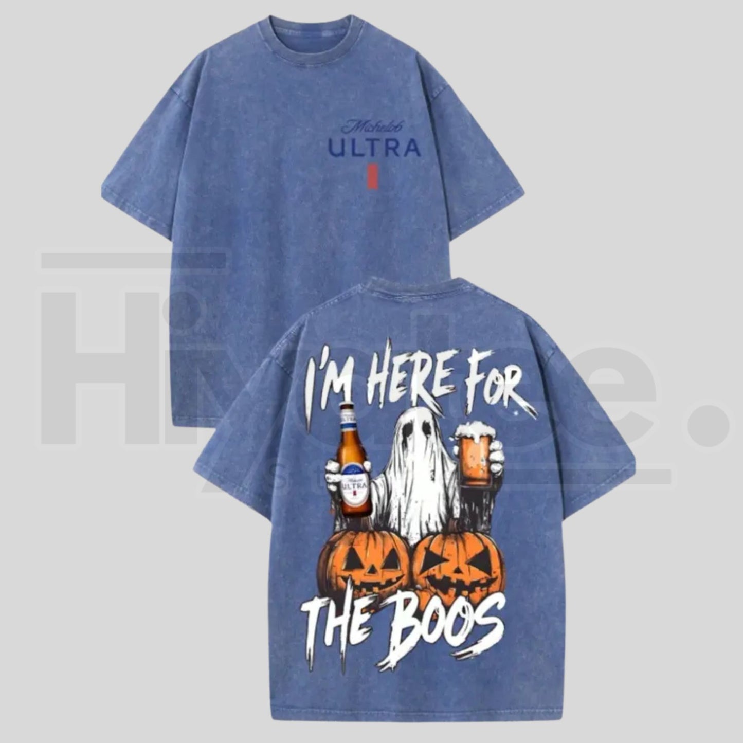Vintage Washed Michelob Ultra Ghost "I'm Here For The Boos" Double-Sided Graphic Tee