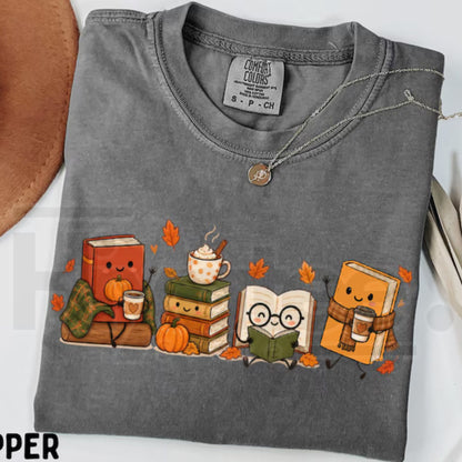 Cozy Book Lover T-Shirt Autumn Reading Coffee Pumpkin Tee