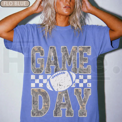 Camo Checkered Football Game Day Shirt Trendy Tailgate Fan Top Mom Tee