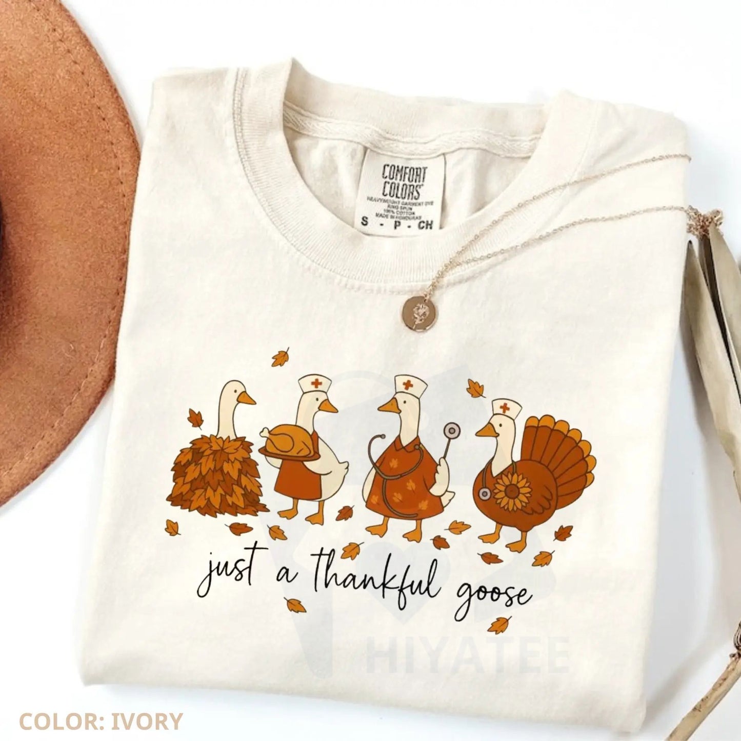 Comfort Colors Just A Thankful Goose Nurse T-Shirt – Funny Fall Nurse Tee, Cute Nursing Appreciation Gift, Thanksgiving Top