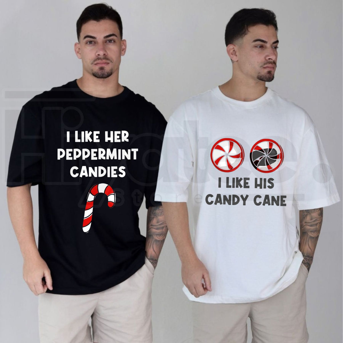 Funny Couples Christmas Graphic T-Shirt – Candy Cane & Peppermint Matching Holiday Tee