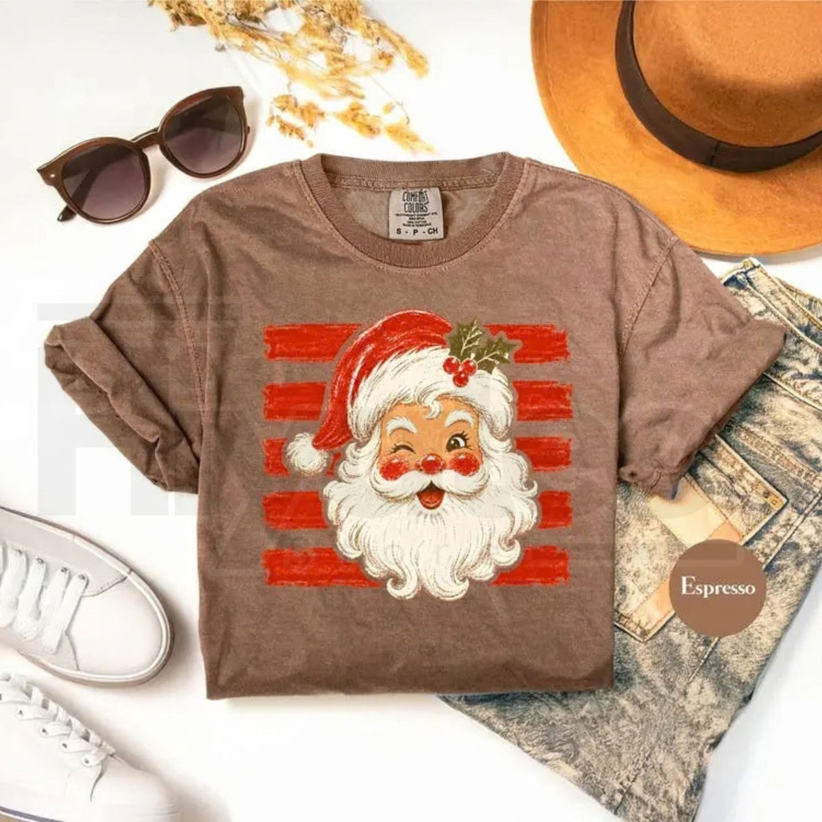 Vintage Santa Stripe Christmas Graphic Tee