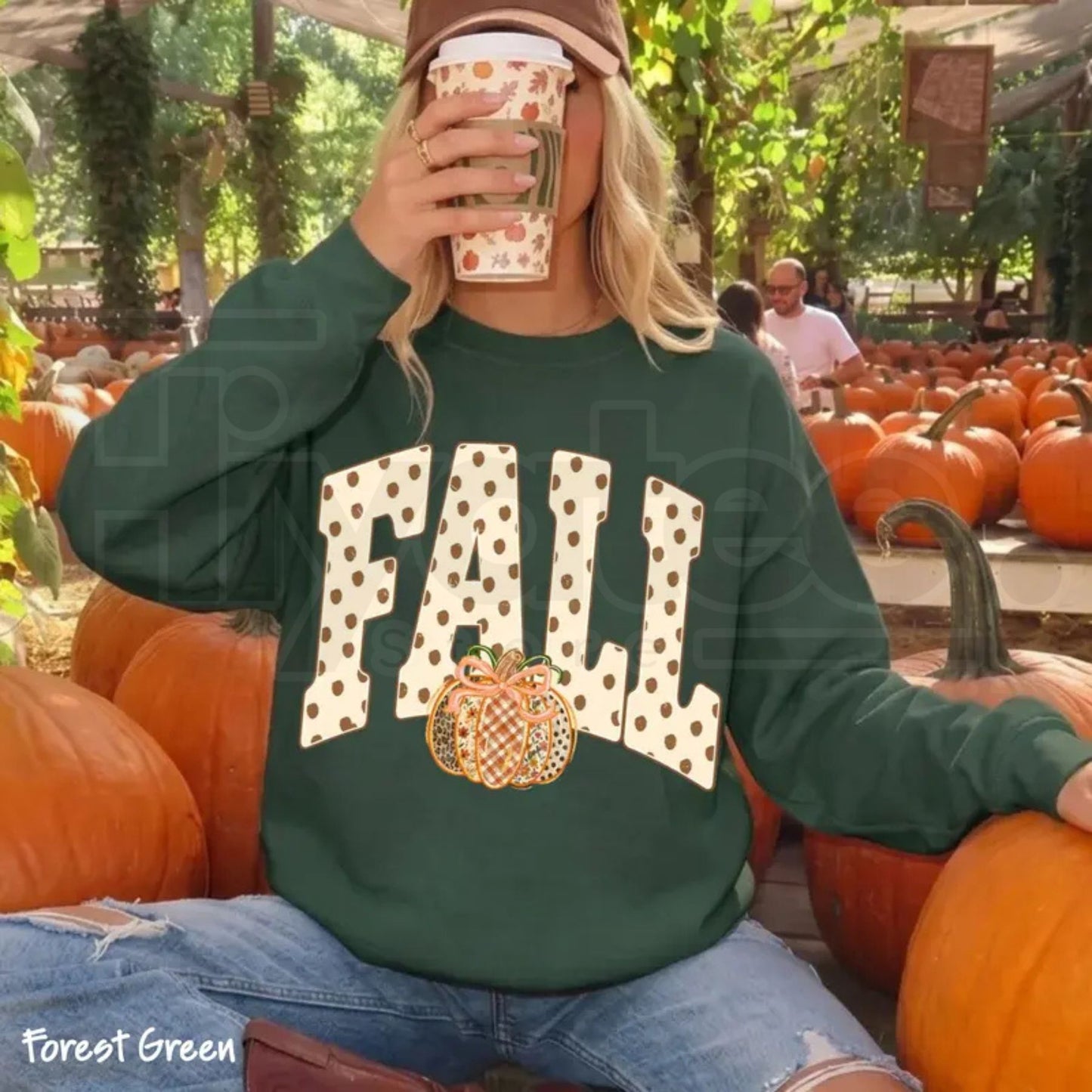 Preppy Fall Polka Dot Pumpkin Bow Sweatshirt