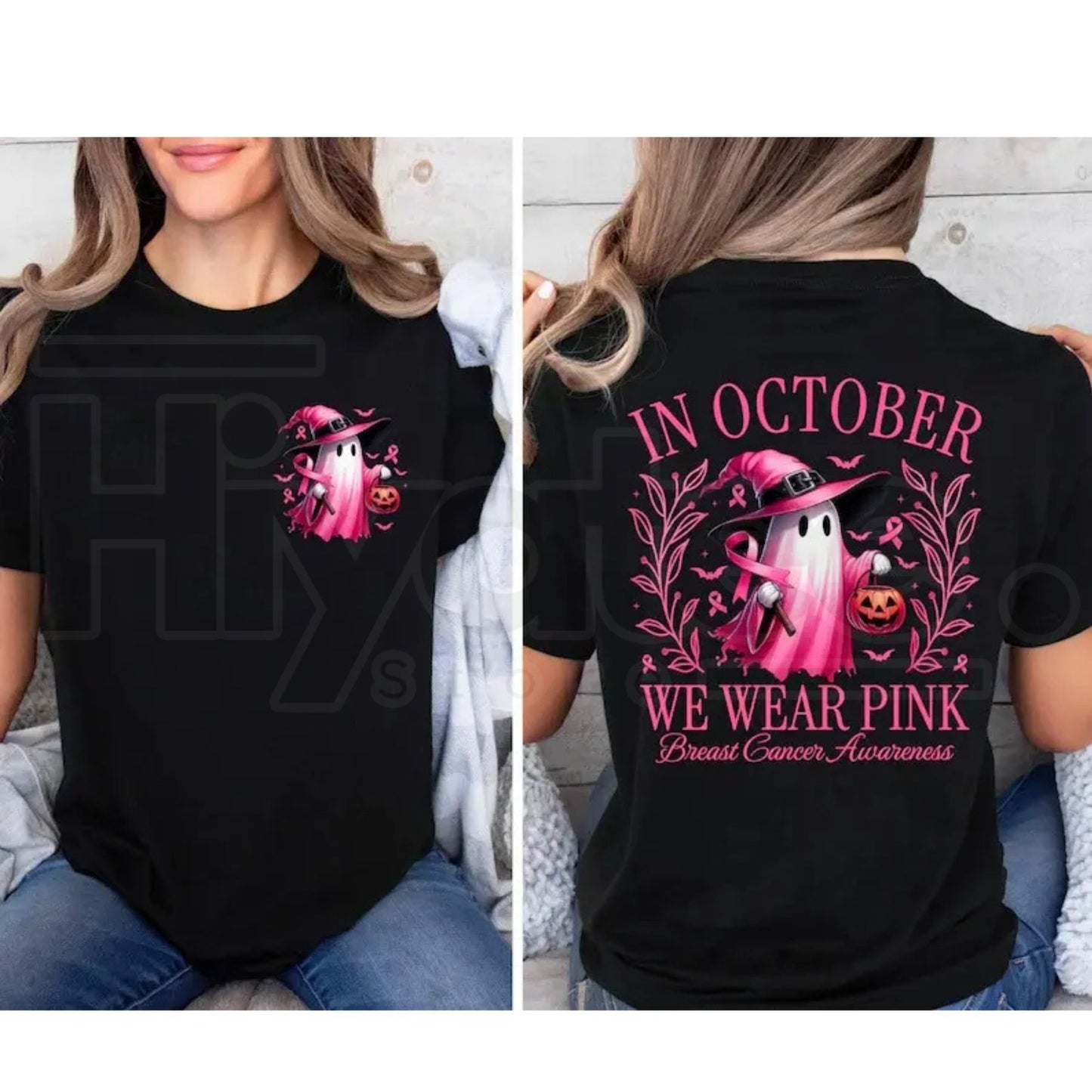 In October We Wear Pink Ghost T-Shirt – Halloween Breast Cancer Awareness Tee