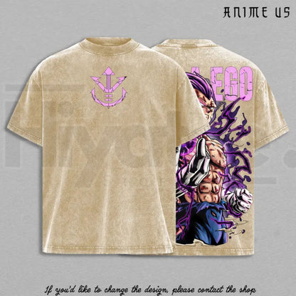 Ultra Ego Saiyan Warrior Vintage Washed T-Shirt – Purple Power Anime Inspired Oversized Graphic Tee