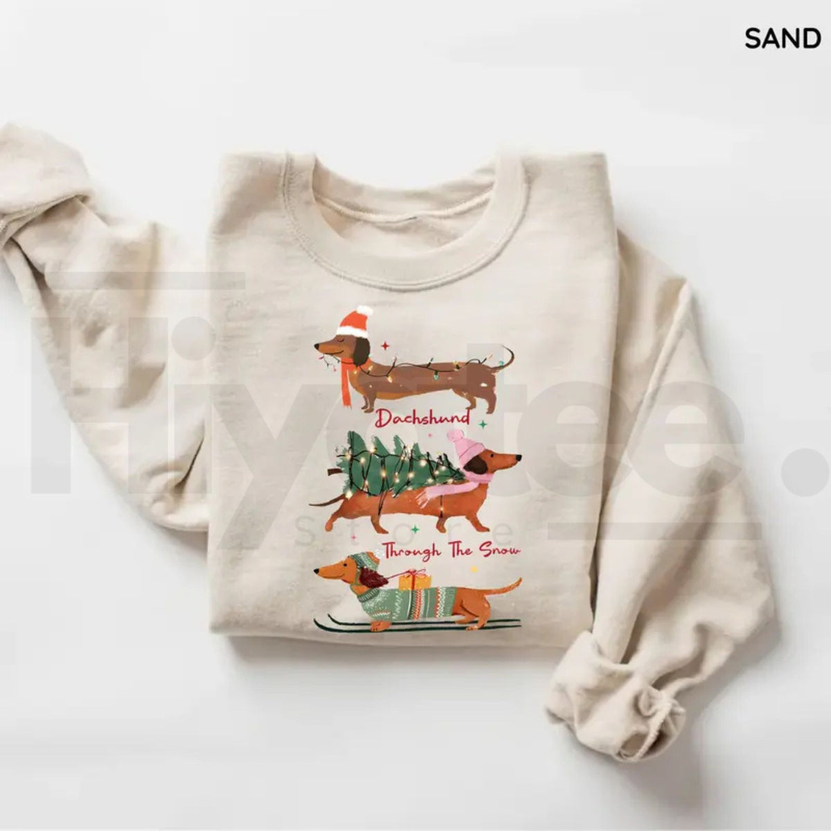 Christmas Wiener Dog Sweatshirt, Retro Dachshund Holiday Graphic Crewneck