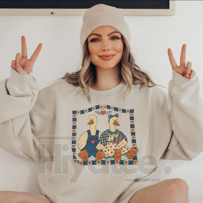 Vintage Geese Sweatshirt: Retro Flying Goose Graphic Crewneck, Cottagecore Bird Lover Apparel