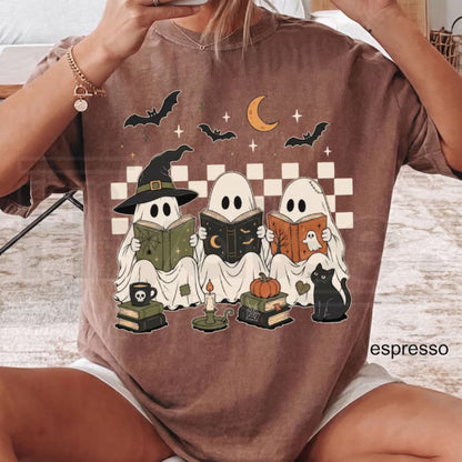 Ghost Book Reader Shirt Halloween Book Lover Spooky Season Librarian Tee