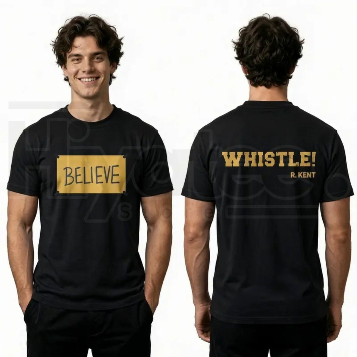 Men's Ted Lasso Believe T-Shirt – Motivational Whistle Backprint Graphic Tee