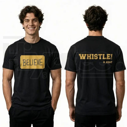 Men's Ted Lasso Believe T-Shirt – Motivational Whistle Backprint Graphic Tee