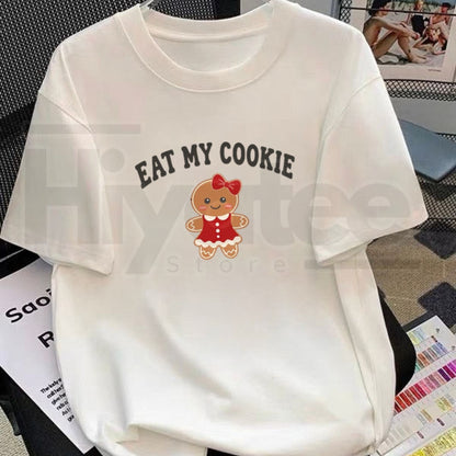 Eat My Cookie & Lick My Icing Matching Christmas Couples T-Shirts – Funny Gingerbread Holiday Graphic Tees