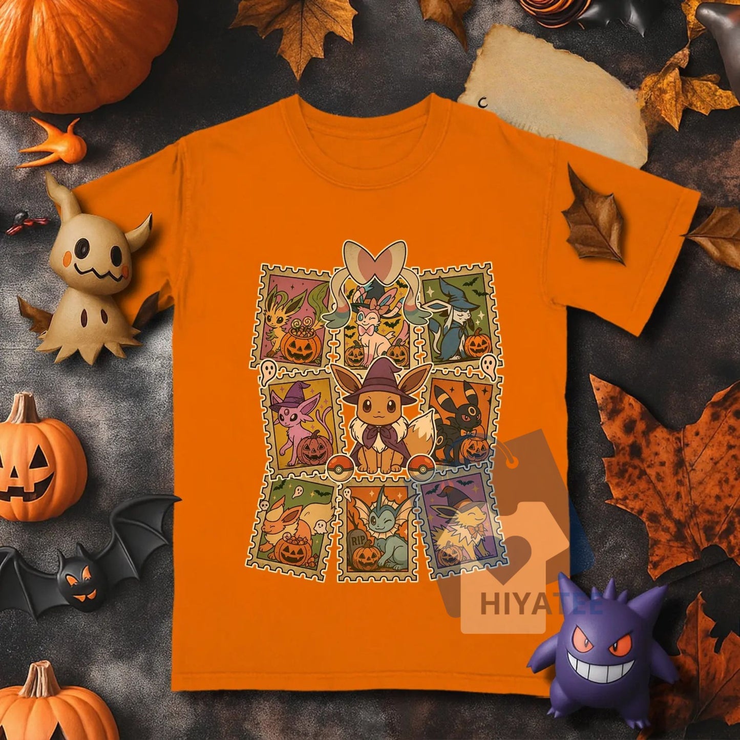 Eevee Halloween Evolutions T-Shirt – Cute & Spooky Umbreon, Espeon, Vaporeon, Flareon, Sylveon Graphic Tee for Pokémon Fans