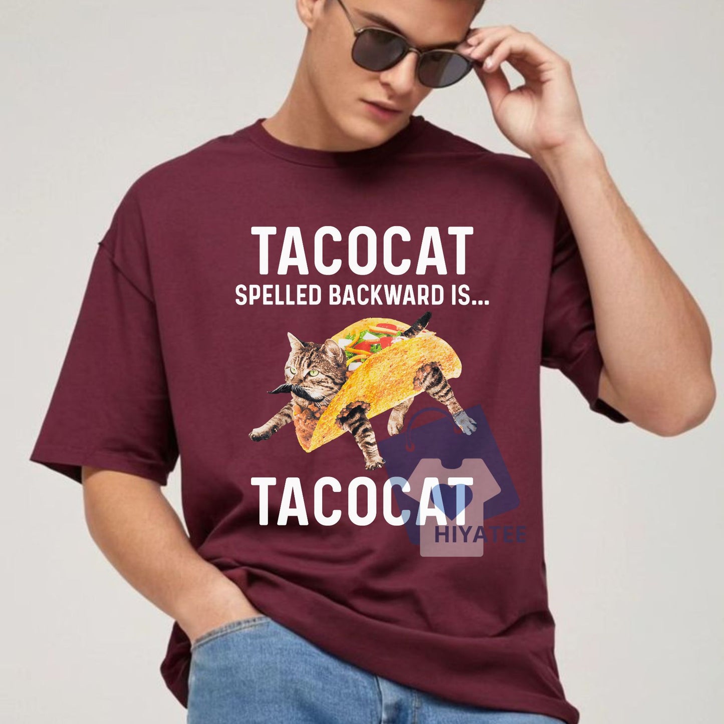 Tacocat Spelled Backward Is Tacocat Shirt – Funny Cat & Taco Palindrome Tee, Cute Gift for Cat Lovers and Food Fans