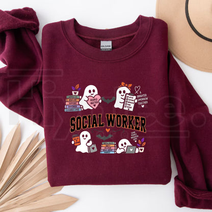 Cute Ghost Social Worker Sweatshirt – Halloween Social Work Crewneck