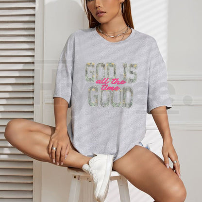 "God is Good" Camo – Asphalt Gray Faith-Based Graphic Top