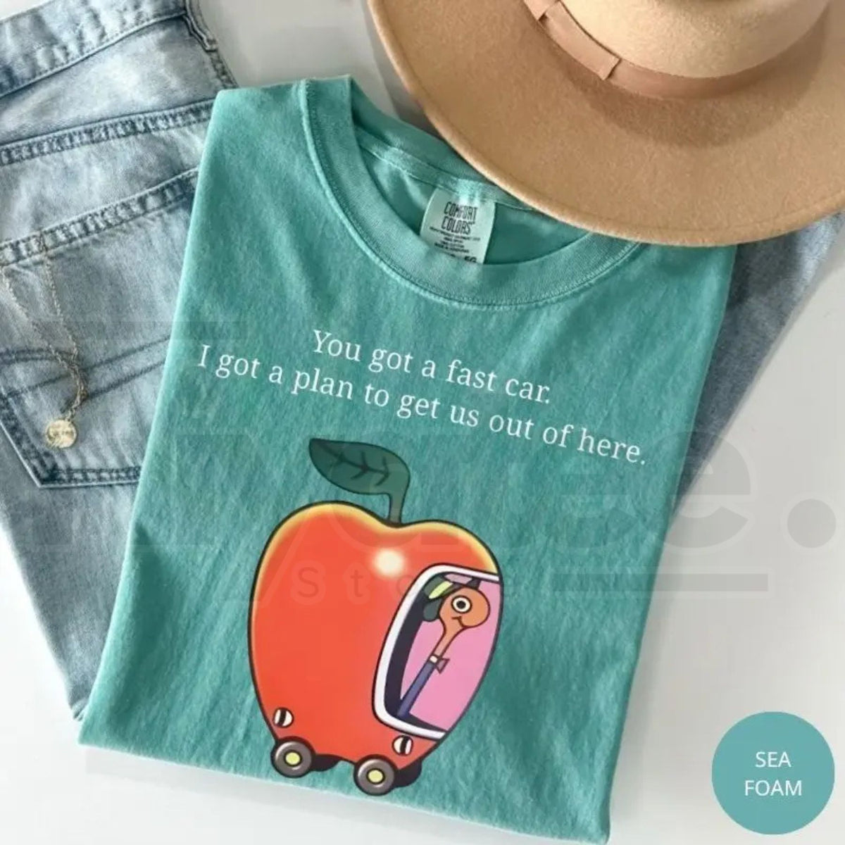 Comfort Colors Fast Car T-Shirt Retro Apple Graphic Road Trip Tee