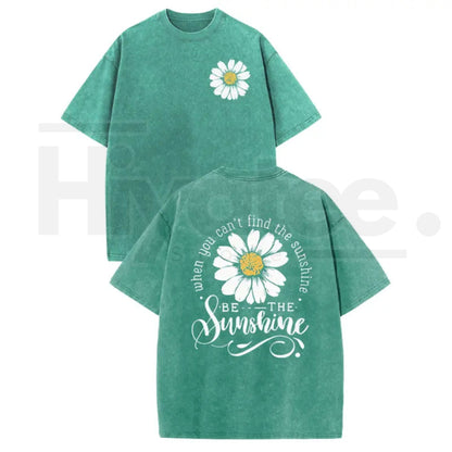 Holafish "Be The Sunshine" T-Shirt – Premium Heavyweight Acid Wash Daisy Graphic Tee