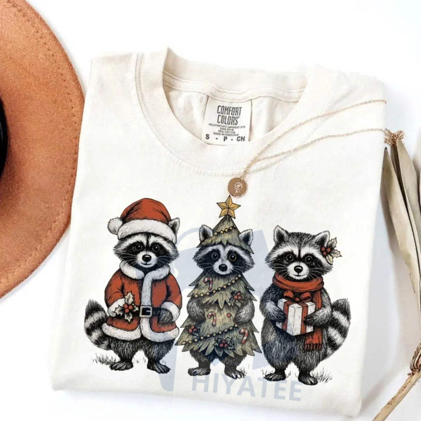 Comfort Colors Christmas Raccoons T-Shirt – Cute Woodland Trio Holiday Tee