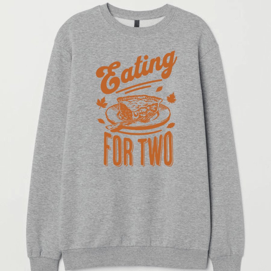 Eating for Two Thanksgiving Pregnancy Announcement Sweater, Thanksgiving Pregnancy Reveal, Fall Baby announcement Sweater, Fall Maternity - Hiyatee