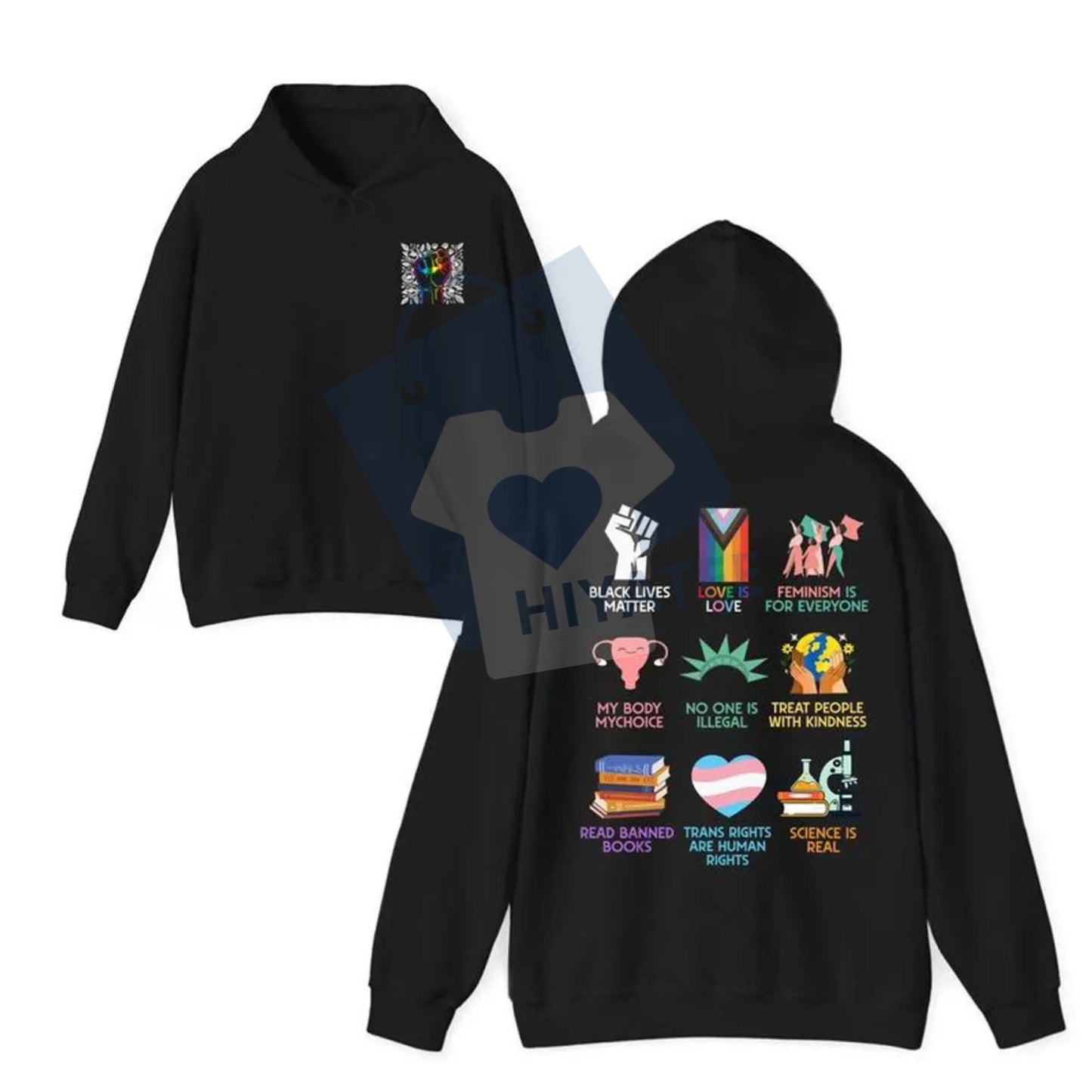 Human Rights "Love Is Love" 2-Sided Hoodie – Pride Month Unisex Pullover, Equality Slogan Gift for Him & Her