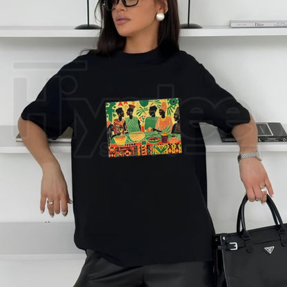 West African Dinner Scene T-Shirt – Cultural Feast Graphic Tee