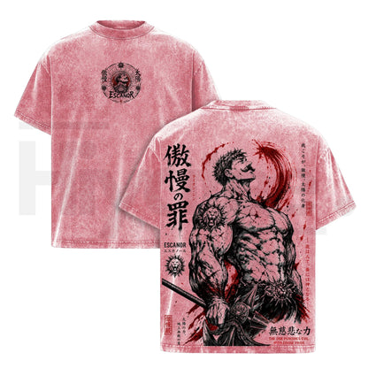 Escanor Seven Deadly Sins Vintage Washed Tee – Irezumi Gothic Anime Oversized Shirt