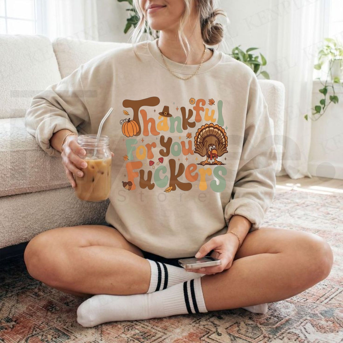 Thankful For You Funny Thanksgiving Sweatshirt, Retro Friendsgiving Adult Humor Pullover