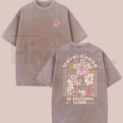 Motherhood Vintage Washed T-Shirt – 230G Heavy Cotton Double-Sided Graphic Tee