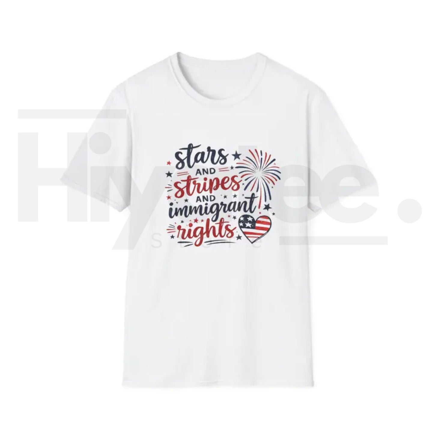 Stars and Stripes Immigrant Rights T-Shirt – Patriotic 4th of July Graphic Tee