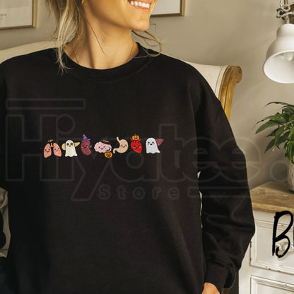Halloween Anatomy Embroidered Sweatshirt – Spooky Season Doctor & Nurse Medical Crewneck