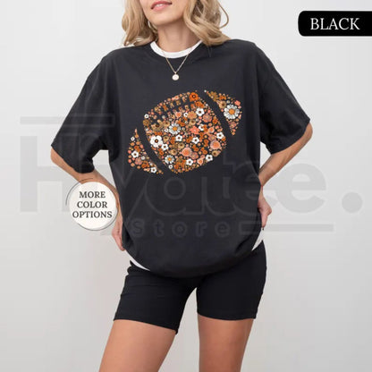 Comfort Colors Floral Football Shirt Game Day Touchdown Tee