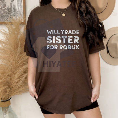 Funny 'Will Trade Sister For Robux' Video Game Tee – Cotton Boys Short Sleeve Gift