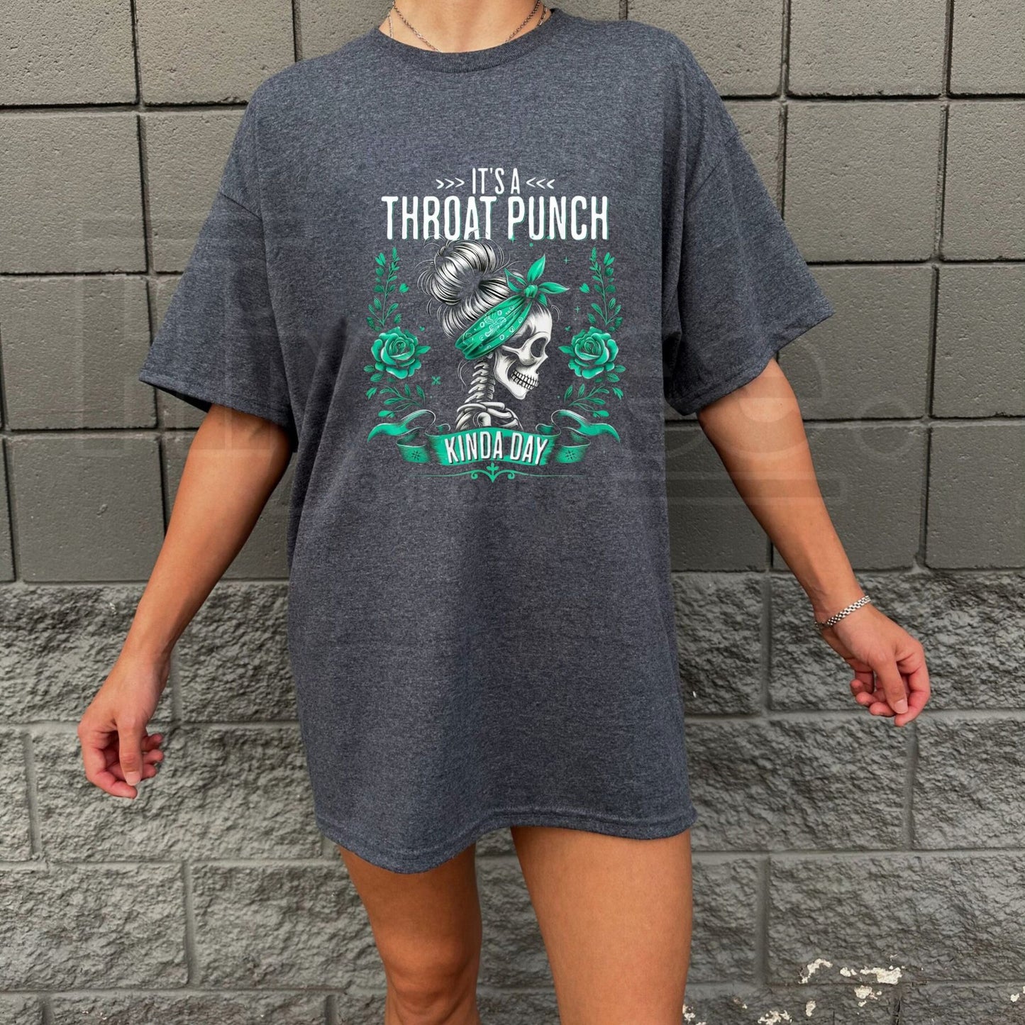 "Throat Punch Kinda Day" – Edgy Skull & Roses Graphic Top