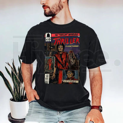Vintage MJ Comic T-Shirt – Retro King of Pop Thriller Graphic Tee, 80s Pop Culture Music Fan Premium Cotton Gift