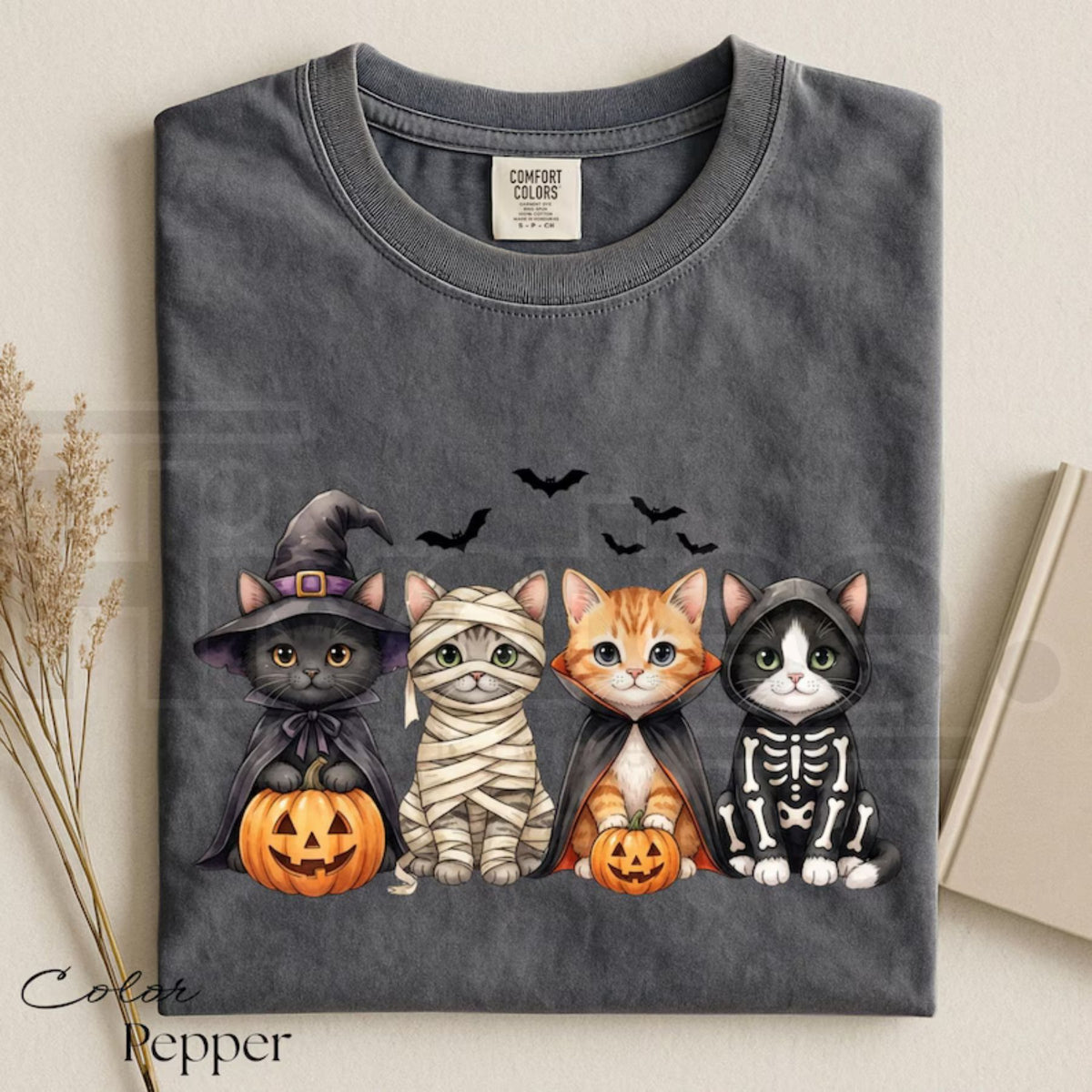 Comfort Colors Halloween Cat Pumpkin Spooky Graphic Tee