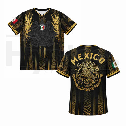 Men's Mexican Aztec Soccer Top – Mexico 2026 Jersey, Casual Sports Fan Gear for Game Day & Training