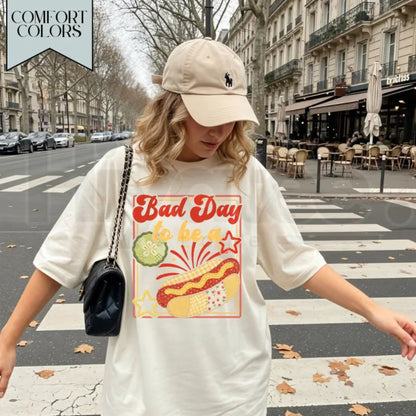 Bad Day to be a Hot Dog Shirt – Funny 4th of July Summer Tee, Trendy Retro Independence Day Graphic Top for Women
