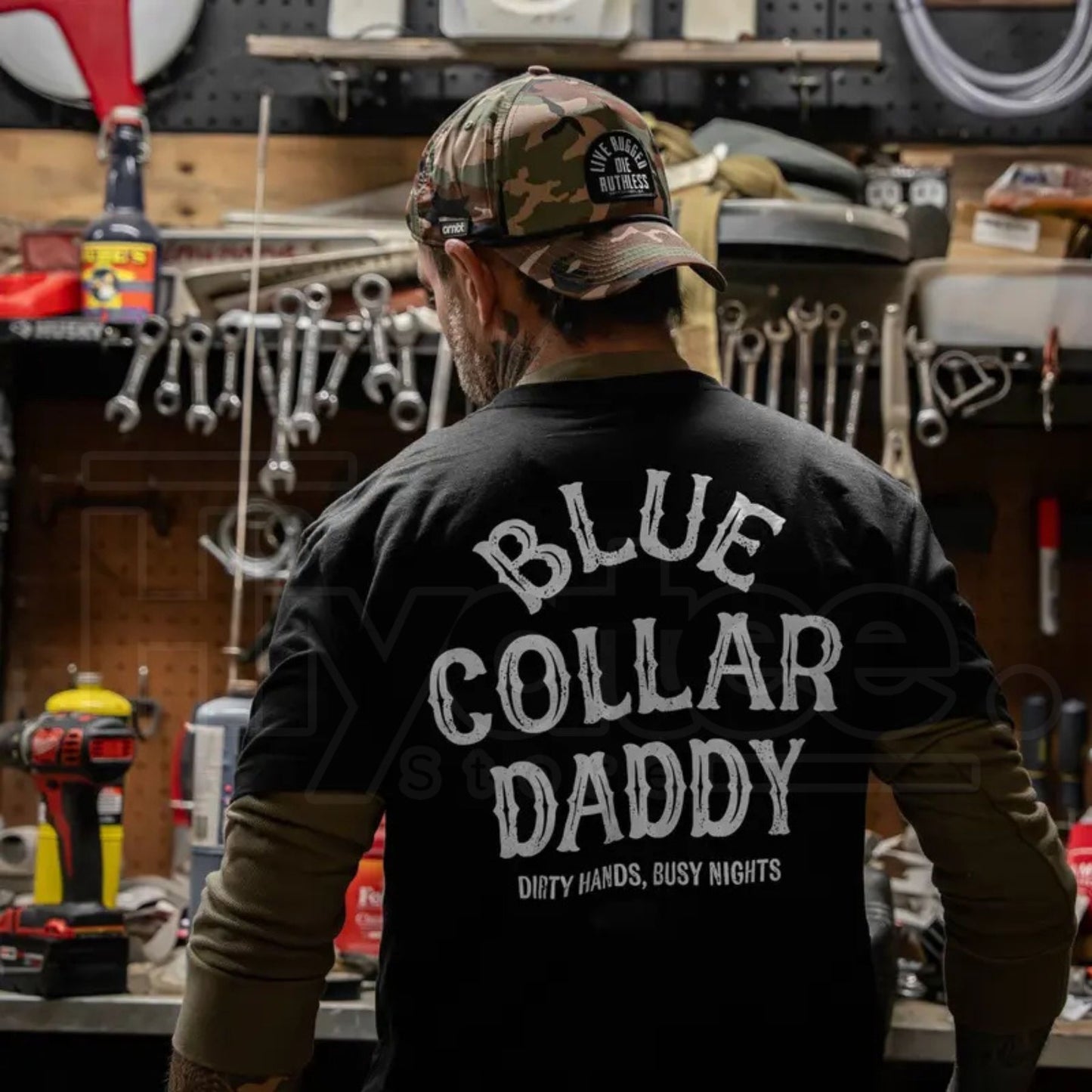 "Blue Collar Daddy" – Rugged American Worker Heritage Graphic Top