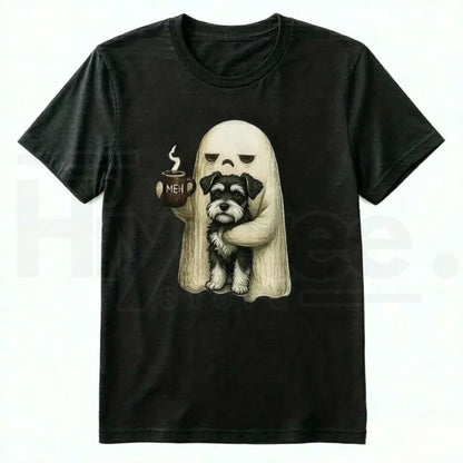 Ghost Cat Halloween T-Shirt – Spooky Black Cat & Coffee Lover Graphic Tee