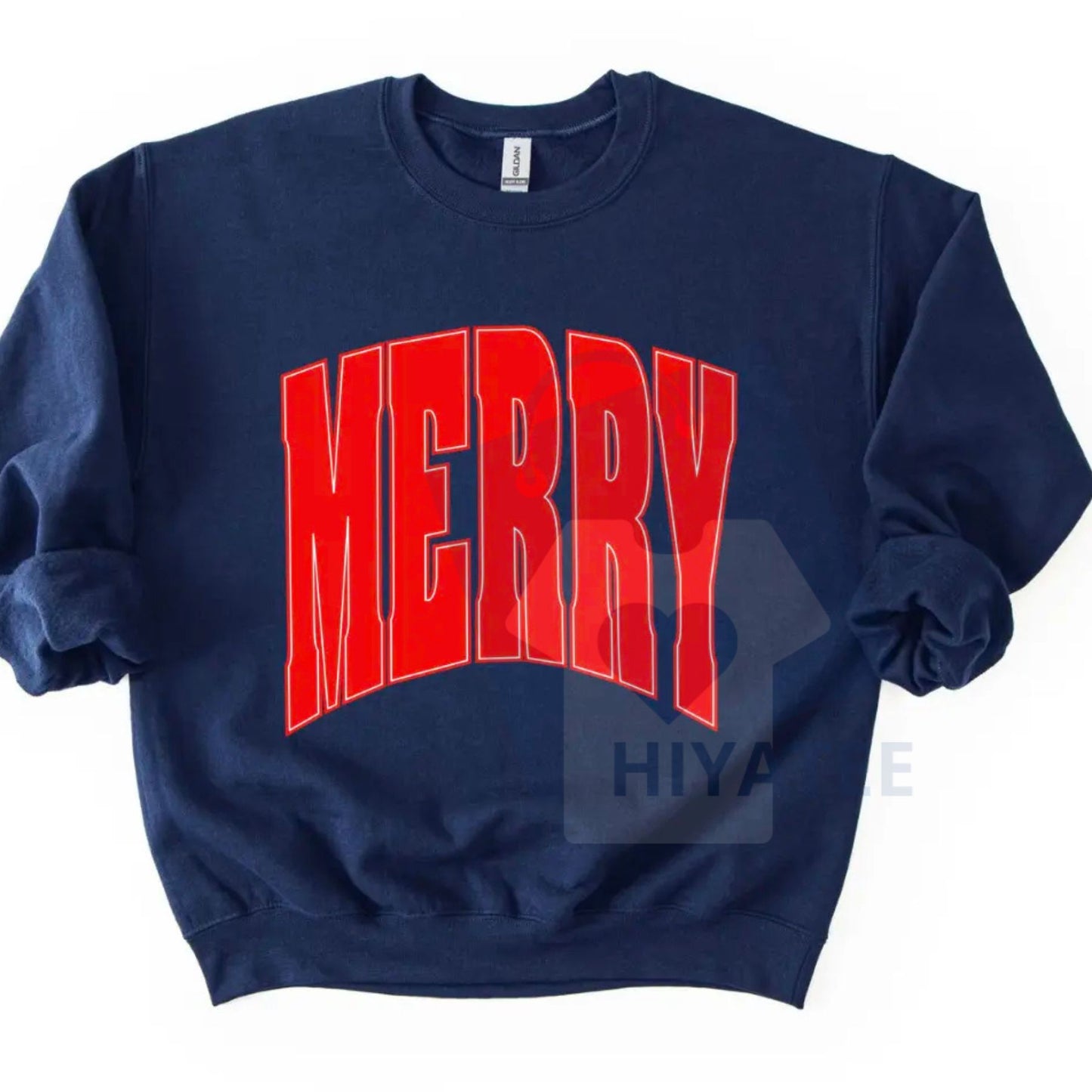 Merry Oversized Print Christmas Sweatshirt: Cozy Loose Fit Holiday Pullover, Trendy Festive Graphic Crewneck, Unisex Gift Idea
