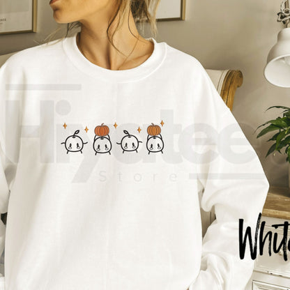 Embroidered Junimos with Pumpkins Sweatshirt – Stardew Valley Cozy Fall Gamer Crewneck, Cottagecore Pumpkin Patch Pullover