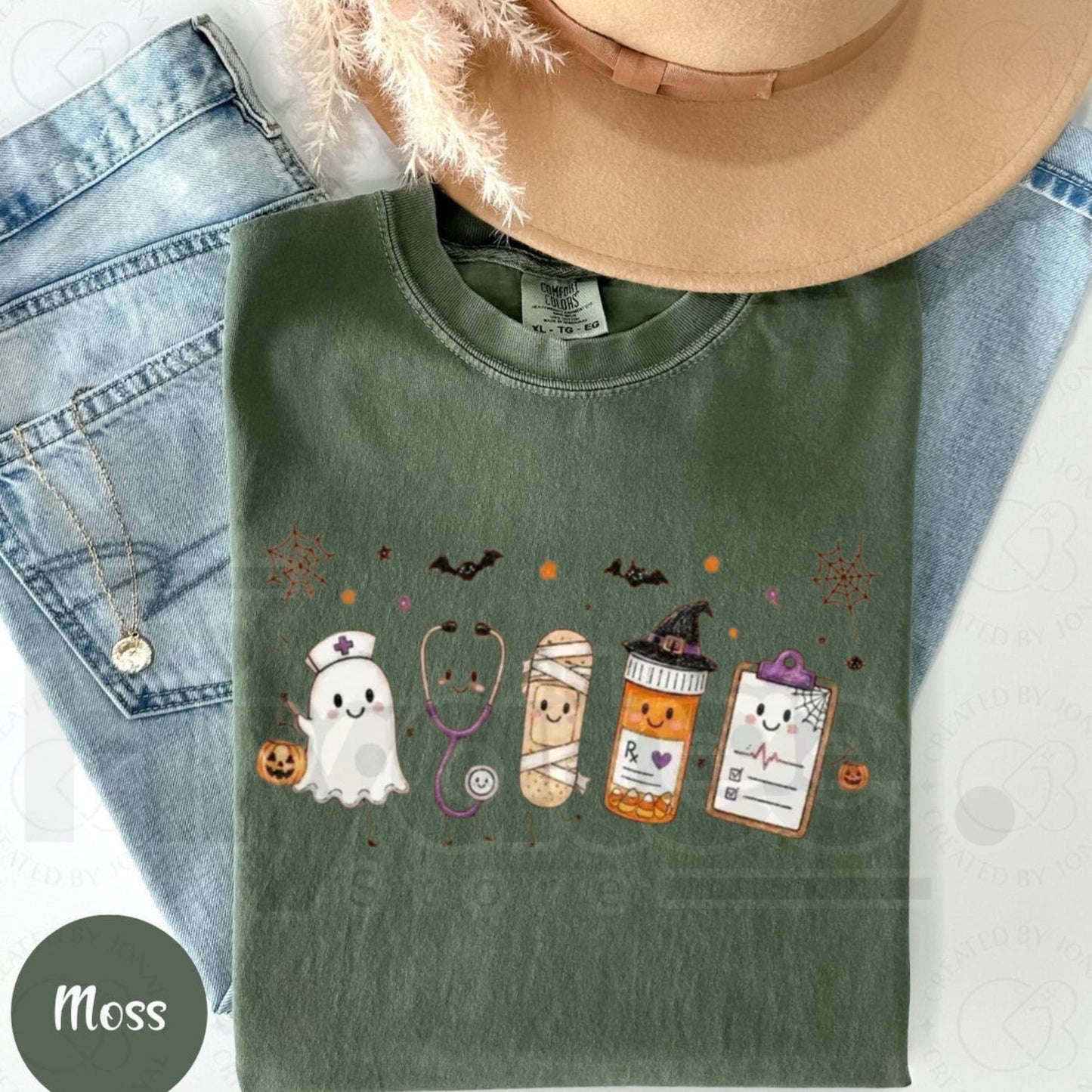 Comfort Colors Halloween Nurse Doodle Shirt Ghost Medical Tee
