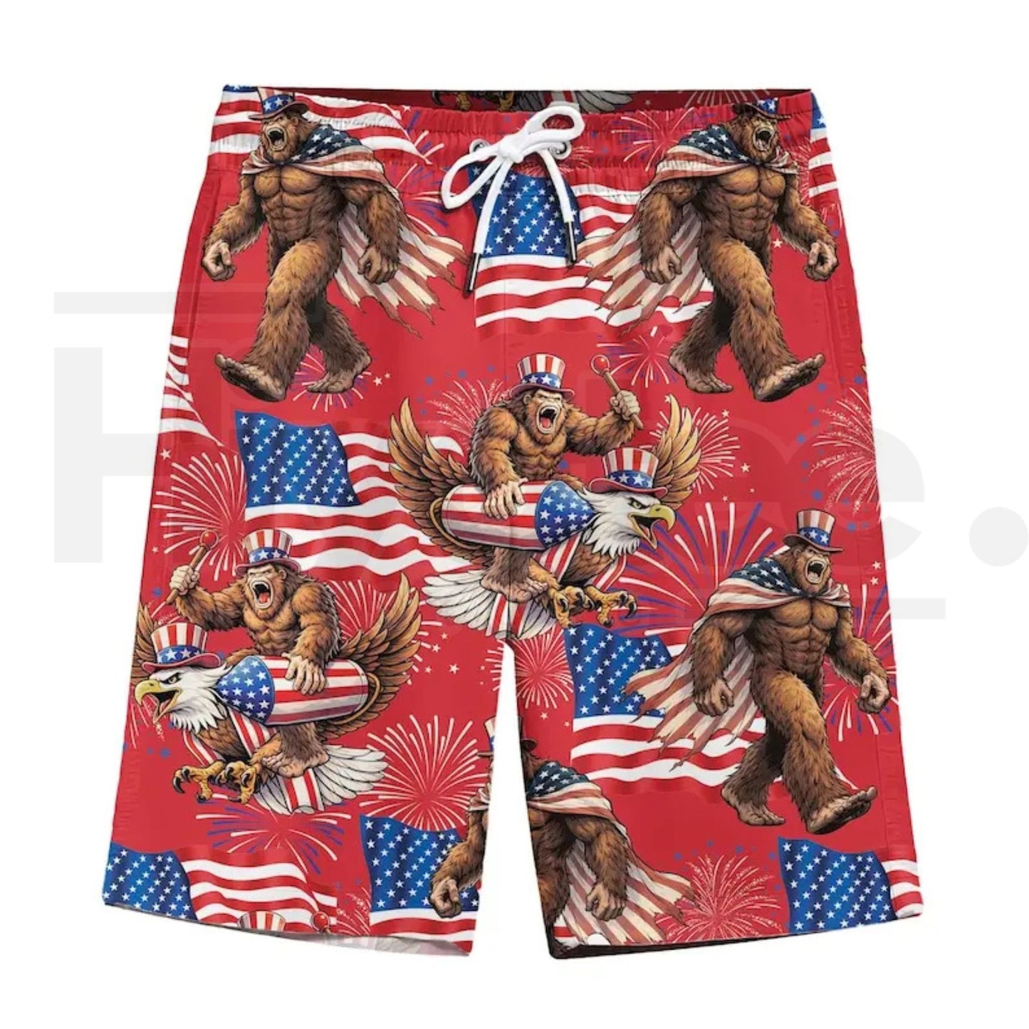 Bigfoot Firework Hawaiian Shirt – Patriotic Aloha Shirt, USA Flag Print, Summer Vacation Party Wear, Gift For Him