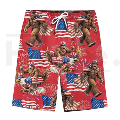 Bigfoot Firework Hawaiian Shirt – Patriotic Aloha Shirt, USA Flag Print, Summer Vacation Party Wear, Gift For Him